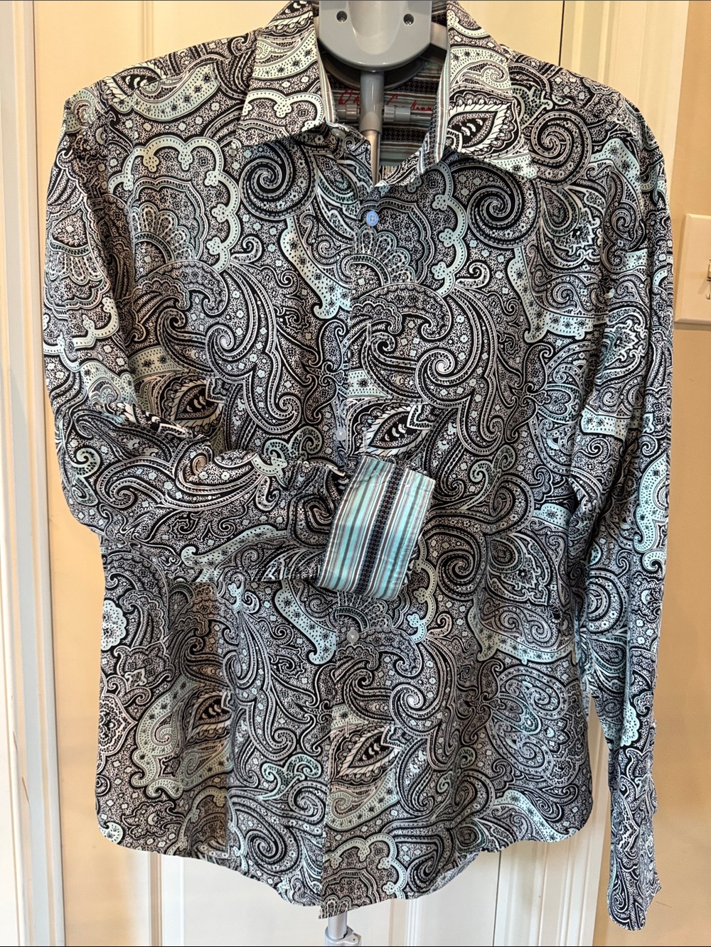 Robert Graham Black and Light Blue Paisley Button-Down Shirt